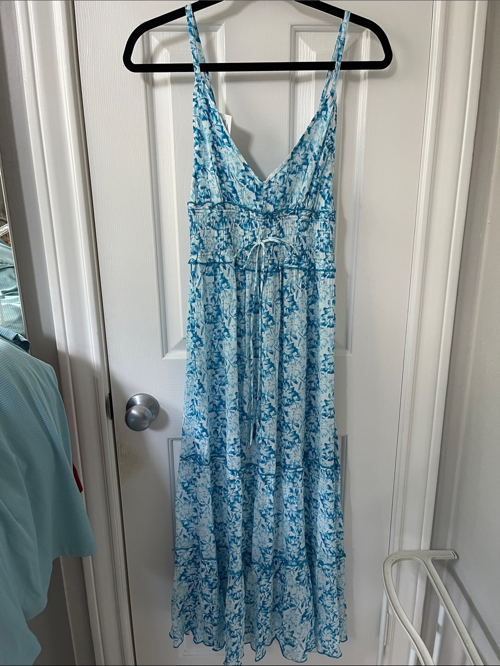 Blue Floral V-Neck Maxi Dress - Lightweight Summer Sundress